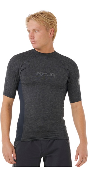2026 Rip Curl Mens Dawn Patrol UPF Perf Short Sleeve Rash Vest 16CMRV - Black Marle